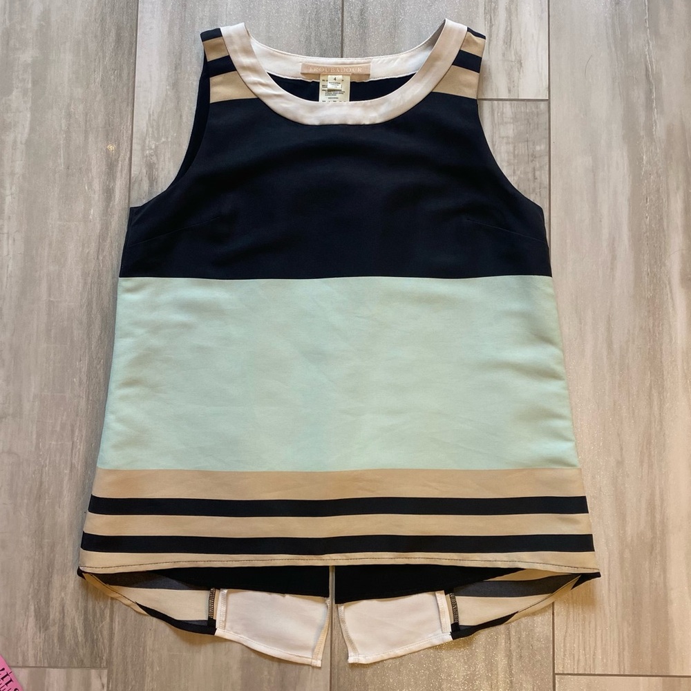 Troubadour Neutral Coastal Sleeveless Swing Striped Top with Zippered Back, 4